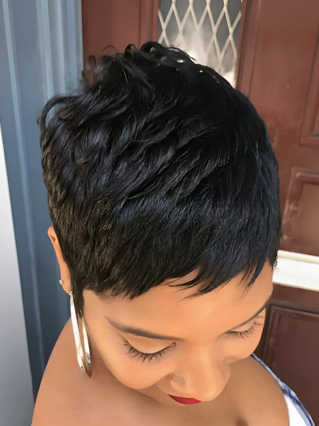 Pixie Wig Blonde Burgundy, Machine Made Human Hair Silky Wig for Women, Daily Party Use, Stylish Gift Layered Pixie Cut, Highlight Bob Wig