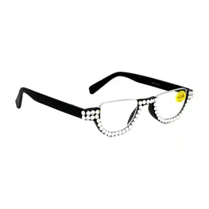 Half Moon, (Bling) Woman Reading Glasses Adorned w (Clear) Genuine European Crystals , Reader +1.25 to +4 Magnifying, Frame, NY Fifth Avenue