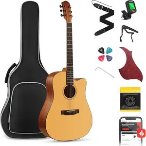 41" Acoustic Guitar Bundle for Beginners Adults with Online Lesson, 4/4 Full Size Steel Acustica Guitarra with Gig Bag, Tuner, Strap, Strings, Picks, Capos, Cutaway, , DAG-1C/DAD-110C