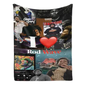 Rod Wave Merchandise Blanket - Patchwork Style Sherpa Throw, Cozy Fan Gift & Collectible Memorabilia for All Seasons, Bedroom, Concert Vibes