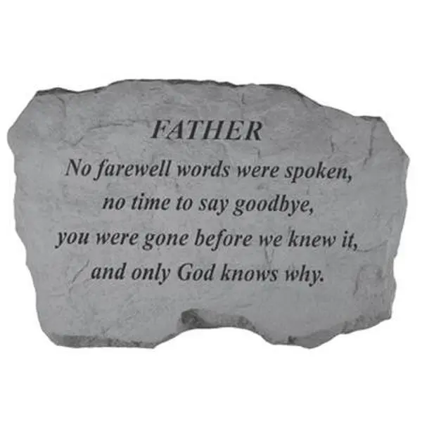 Kay Berry-Inc. 97920 Cast Stone Rough Finish Weatherproof Memorial Sign Decor, Engraved "Father-No Farewell Words Were Spoken" Text, Wall-Mount with Hangar Back, 16x10.5x1.5in