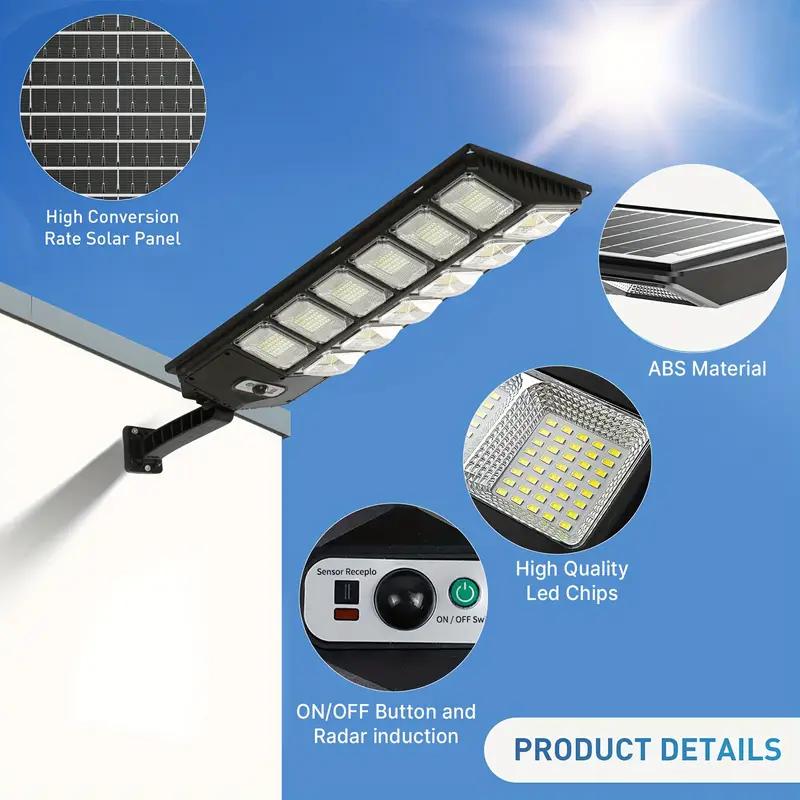SolarStreetLight 2000W Commercial Solar Lights Wide Angle Motion Sensor Remote Control Waterproof Foldable Bracket LED Landscape Spotlights for Home & Commercial IP65 Cold White 6500K