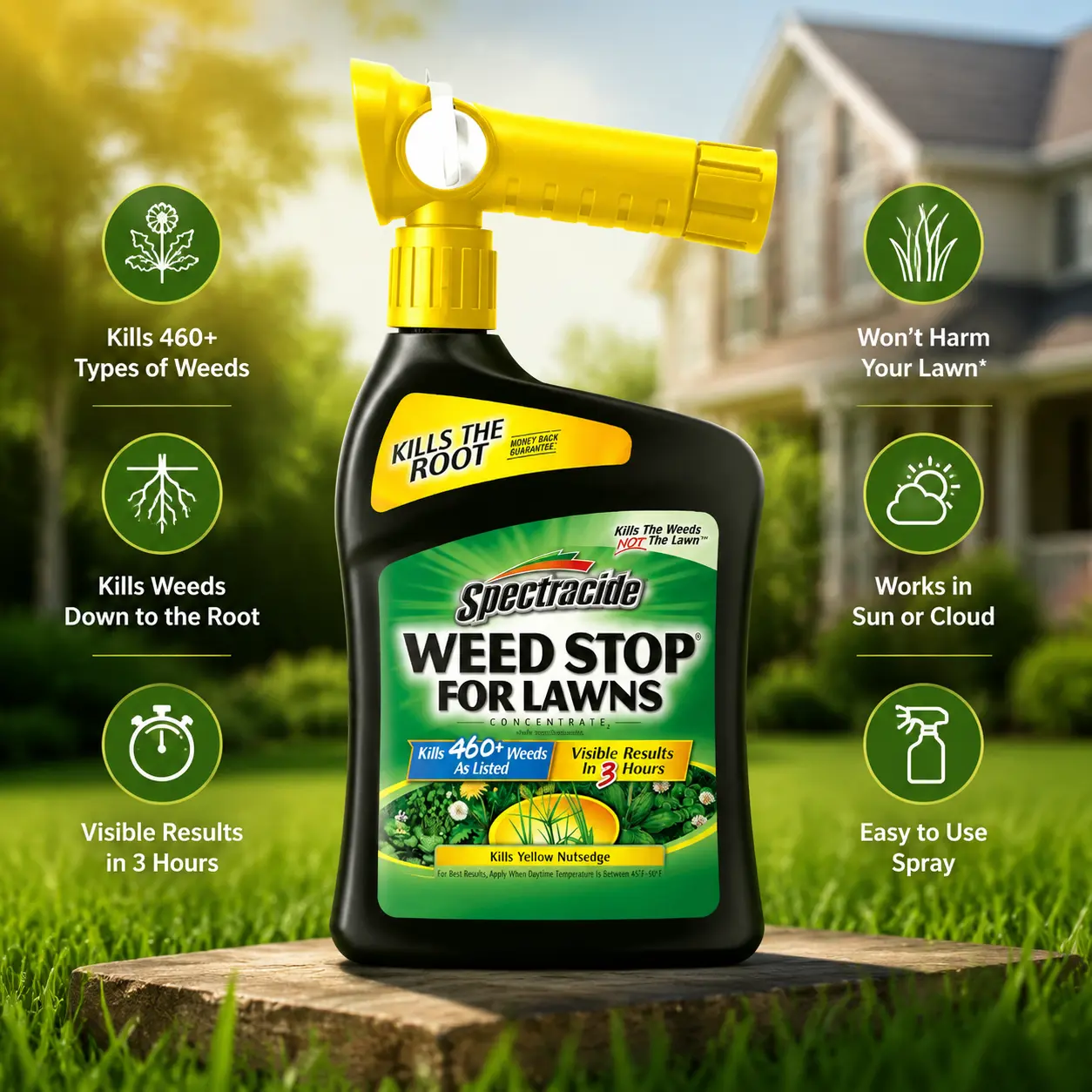Spectracide Weed Stop For Lawns Concentrate - 32oz Outdoor Ready-To-Spray Weed Killer, Broadleaf Control for Home Lawns