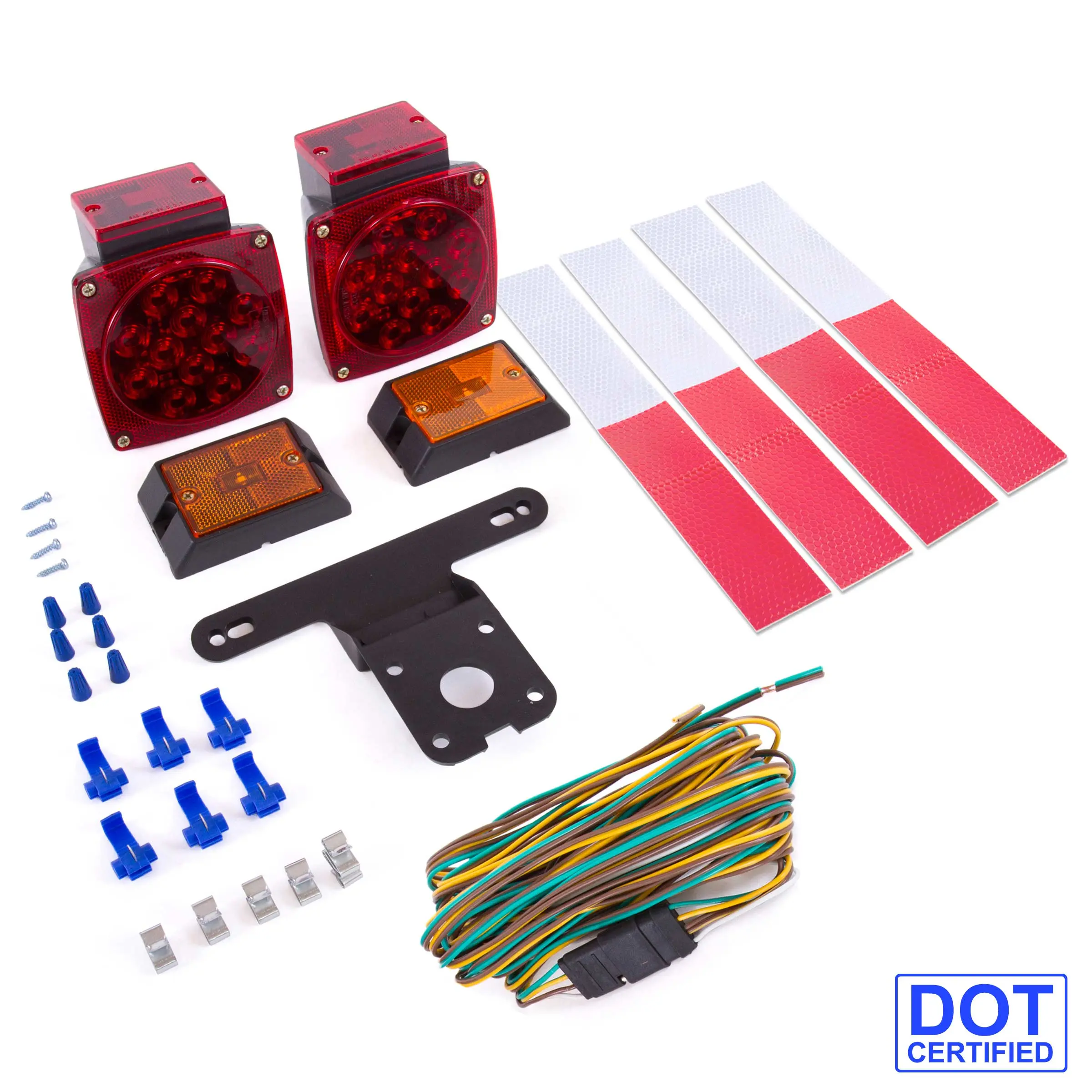 WELLMAX Complete 12V LED Trailer Light Kit - DOT Certified & Waterproof, with Amber Lights, Turn Signals & UV Jacketed Copper Wire Harness for Trailers Under 80", 1 Kit, 30-40 Times Longer, Bracket Mount, Wellmax 12V Led Trailer Lights Kit