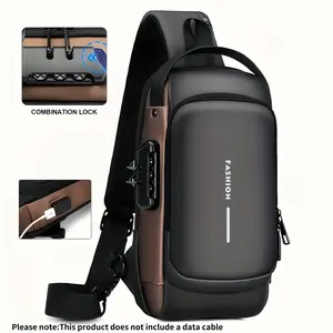 Men's Anti-theft Combination Lock Chest Bag Fashion Motorcycle and Casual Sports Crossbody Bag Durable Fabric Adjustable Shoulder Strap Waterproof Fabric Multiple Compartments Suitable for Daily Commuting and Urban Hiking Shoulder Bag