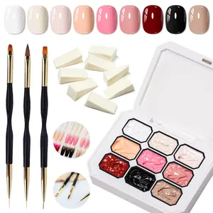 MEET ACROSS 9 Colors Autumn Winter Color Pat Painting Gel Box, Popular Coffee Color Nude Nail Art, Firm Pat-Pat Glue Gradient Effect, Gel Based, for Manicure Gift at Home & Nail Salon, Gel Nails, Gel Polish Set