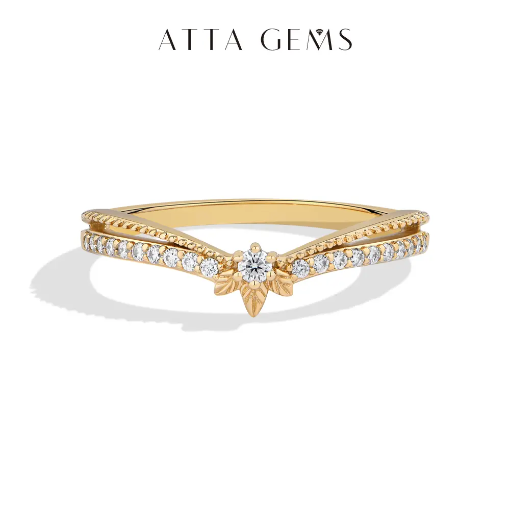 ATTAGEMS Women's 2.0mm Round Cut Lab-Grown Moissanite Ring, V-Shaped Delicate Petite Fine Jewelry, Sizes 5-9, Ideal for Daily Wear & Holiday Engagement Gifts (R345) summerwins