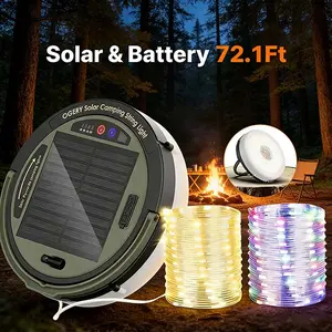 OGERY Solar Outdoor Lights Waterproof LED String Lights 72.1ft Long with High Capacity 5400mAh Rechargeable Battery, Dual Power Supply Solar & Battery Powered Portable Outdoor Lights for Patio, Backyard, Tent, Camping and Emergency Lighting