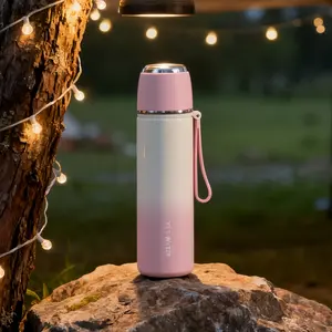 450ml Stainless steel vacuum insulated water cup, thermal water bottle with rope, lid is a coffee mug, tumbler for hot & cold drinks, Leak Resistant Tumbler, thermos cup for Office, Outdoor camping, Travel, car, Home, sports, School