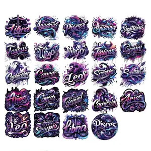 Zodiac UV DTF Stickers - 24 Sheets Sticker Packs Purple Leo Sagittarius UV DTF Cup Wraps for 16 oz Glass Water Bottle, Libra Taurus Waterproof Transfer Sticker Decals DIY Tumbler Coffee Mug Craft Decoration