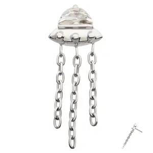 UFO Clear CZ Dangle Chains Titanium Threadless Top