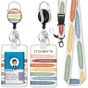 BYH6  Inspirational Quote Lanyards for Id Badges, Cute ID Badge Holder KEY with Lanyard Badge Reel Retractable, Teacher Lanyard with ID Holder Keychain Clip Name Tag ID Card Holder for Women Gift
