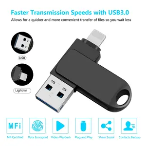 USB Flash Drive Intended for iPhone iPad, Memory Stick Storage for Photos and Videos Backup, Compatible with iPhone iPad Android PC, Plug and Play