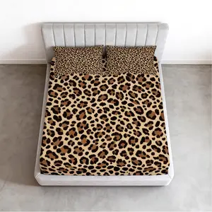 3-Piece Leopard Print Fitted Sheet Set, Wildlife Style Bedding Collection, Full Wrap Deep Pocket Design, HD Digital Animal Print, Soft & Breathable Fabric, Cozy Home Decor Bedroom Setting for Bedroom and Guest Room(No Insert)