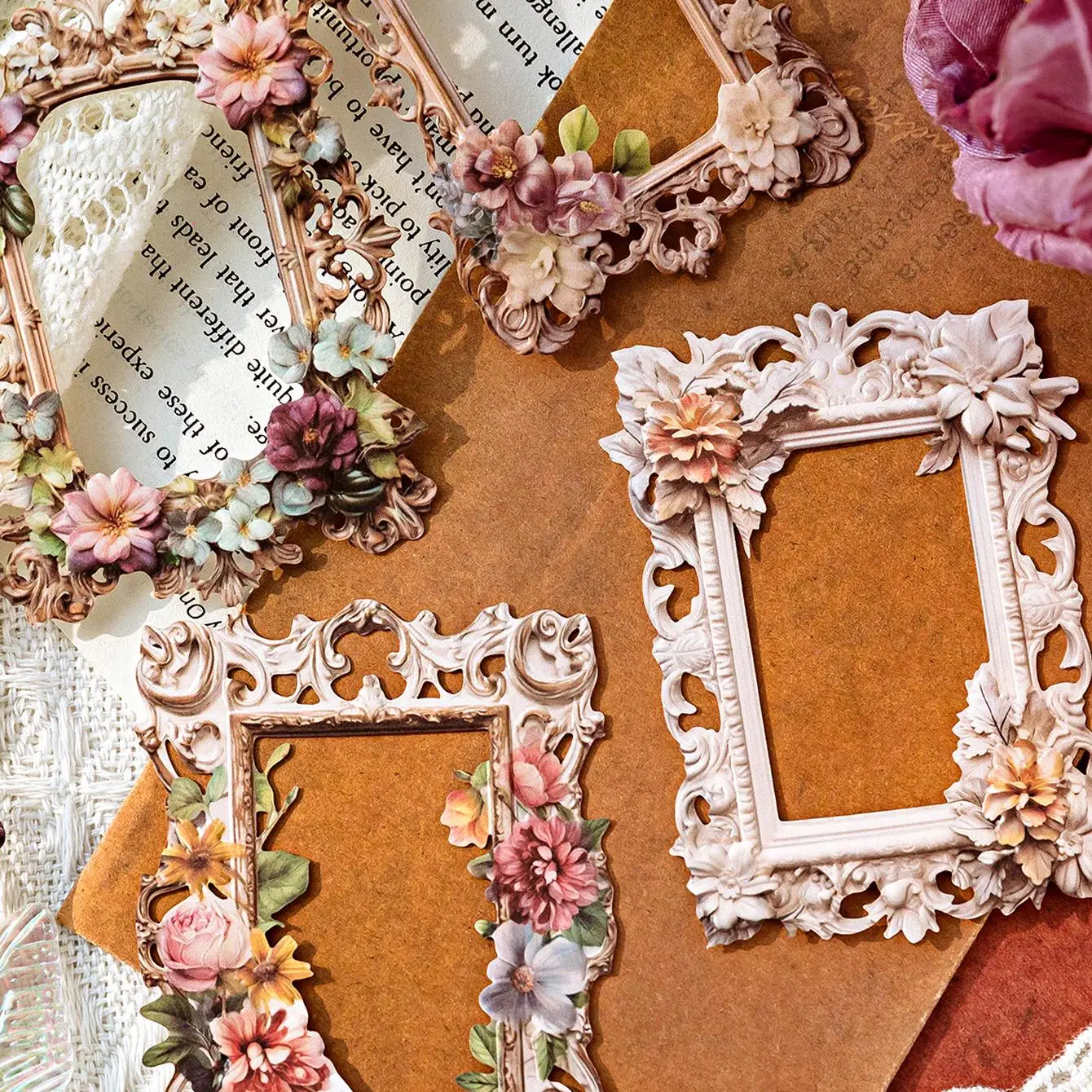 Vintage French Flower Design Paper, 10 Sheets/pack Boho Style Decorative Materials, DIY Retro Craft Paper for Scrapbooking & Stamping & Journal Making