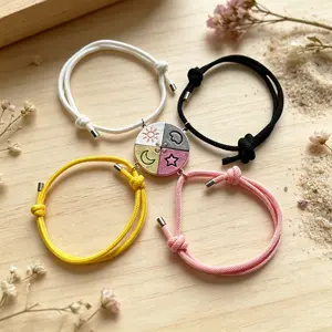 4Pcs Sun Moon Star Cloud Split Puzzle Bracelet Set - Adjustable Braided Cord Matching Friendship Bracelets, Cute Celestial Jewelry Gift for Friends & Family
