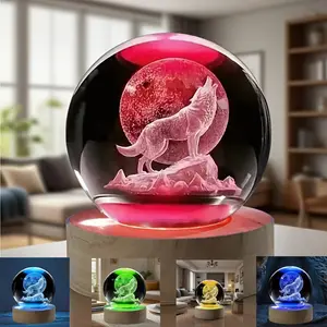 3D Moon Wolf Howl Pattern Laser Engraved LED Color Changing Night Light, USB Powered, Home Living Room Decor, Valentine's Day Gift, Color Changing Nightlight
