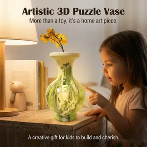 Forest 3D Puzzle Vase, 200 Pieces with LED Base, Waterproof Tray for Real Flowers, Vintage Home Decor, DIY Stress Relief Gift