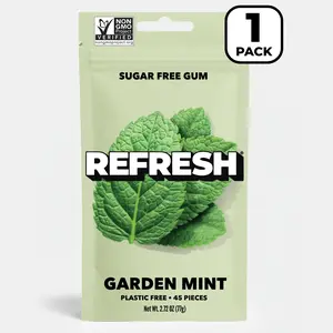 Refresh Gum Garden Mint, Xylitol – Sugar Free Chewing Gum Pouch, Natural Flavor & Organic Ingredients – Aspartame Free, Plant-Based, Non-GMO – 45 Pieces