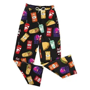 Unisex Novelty Pajama Pants– Funny Taco & Hot Sauce Pattern Lounge Sleepwear, Merch Bottoms Comfortable Loose Fit Casual Home Wear All Season Lounging Gift