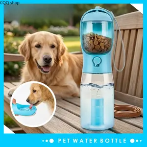 3-in-1 Portable Pet Water Bottle, 20oz leak-proof design with built-in poop bag dispenser. Lightweight travel gear, perfect for hiking, walking and all outdoor activities with pets