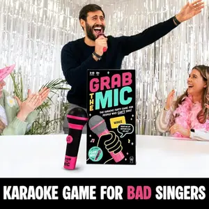 Lucky Egg Official Grab the Mic Board Game, Foam Microphone Included, 2-10 Players, Bad Lyrics Game, 115 Cards, Family Karaoke Fun