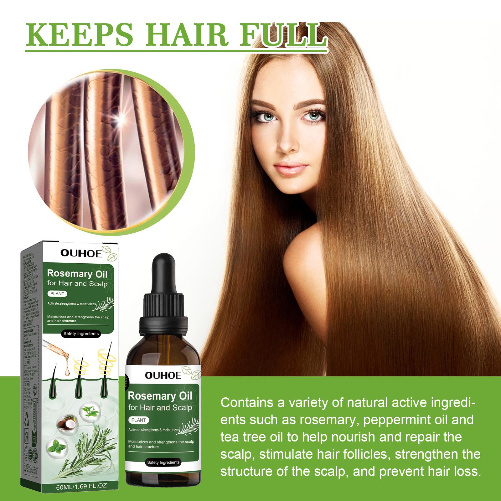 Rosemary Hair Oil，It clears away excess oil, dirt and dead skin cells on the scalp, nourishes the scalp and helps minimize hair shedding. It boosts scalp circulation, nourishes hair roots and replenishes nutrients essential for healthy hair growth.
