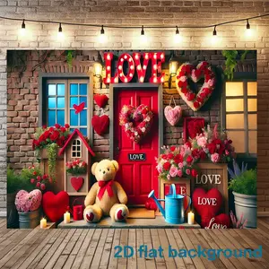 Love-Themed Wooden House Banner Decoration, Extra-Large Photography Background Cloth, Perfect for Valentine's Day, Anniversary, Wedding