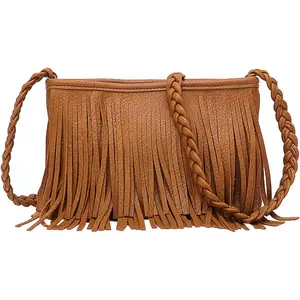 Stylish Fringe Crossbody Bag Bohemian Sling Bag Brown Lightweight Purse Hippie Small  bagTassel Leather