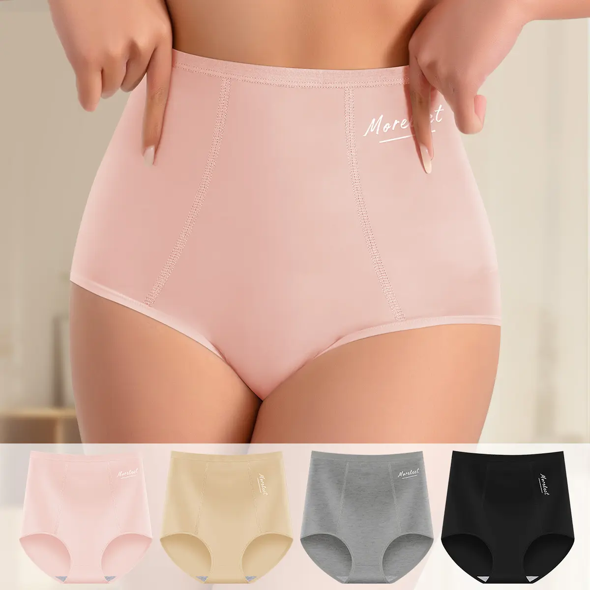 Morelect Women's High Waisted Plain Cotton Underwear for Adults - 4/6/8 Pcs Premium Pure Cotton Minimalist Briefs, Soft Stretchy, Breathable, Lightweight, Skin-Friendly Summer Daily Underwear, High Coverage, Plus Size, Brief Cut, Multiple Packs, Cotton Un