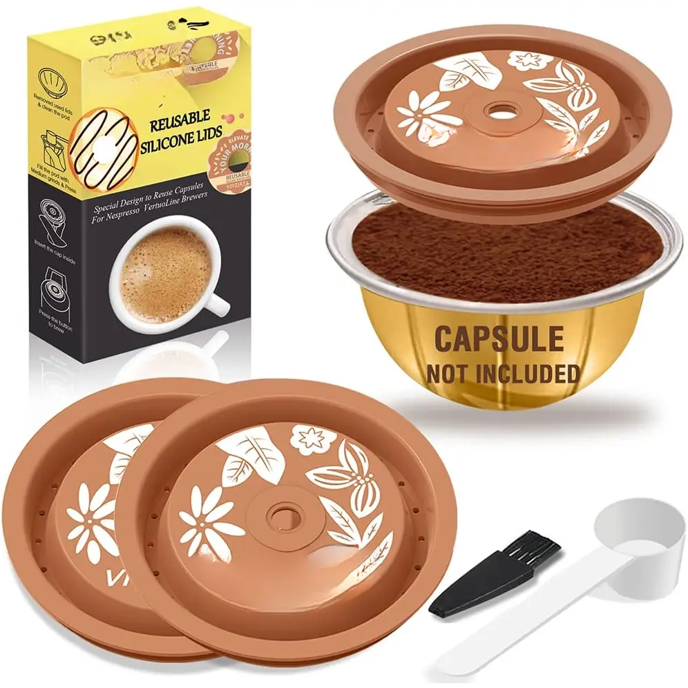 Food-Grade Reusable Silicone Lids 3-Pack for Nespresso Vertuoline - Multi-Size Refillable Caps, Tight Seal, Compatible with All Pod Sizes