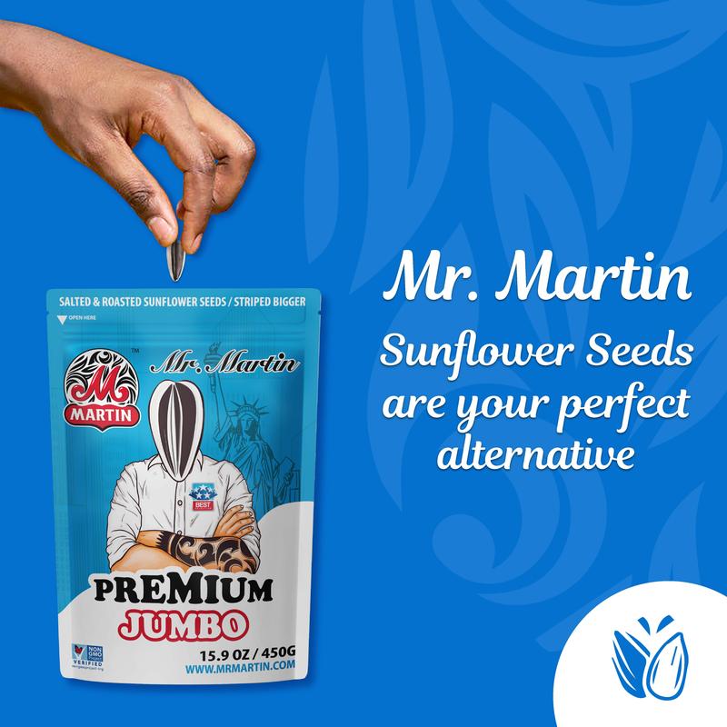 Mr. Martin Freshly Roasted Salted Premium Jumbo Stripped In-Shell Sunflower Seeds - Pack of 12
