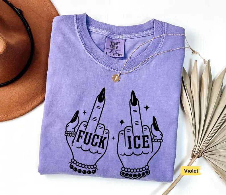 Comfort Colors Fck Ice Middle Fingers Shirt, Anti Ice Shirt, Anti Trump, Protect Immigrants, Chinga La Migra, Unisex Tee