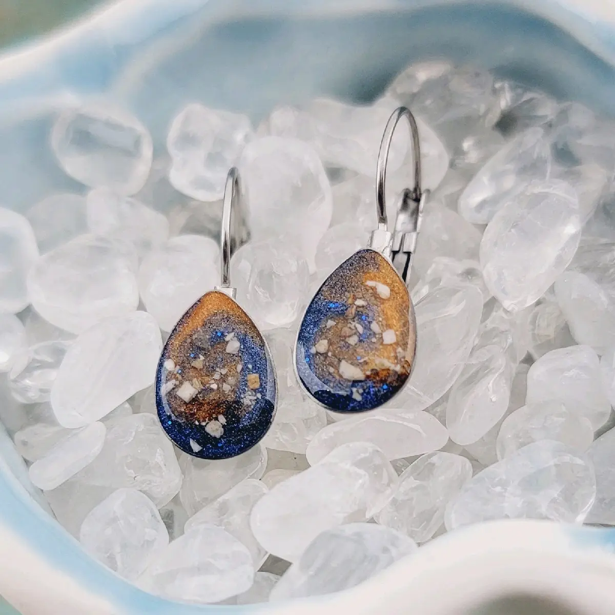 Cremation Earrings made with Ashes - Drop Earrings - Teardrop Ash Earrings - Hypoallergenic Stainless Steel Earrings