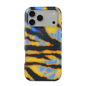 Psychedelic Zebra Print Phone Case, Trendy Animal Print Phone Case, Yellow Blue Tie Dye Tiger Stripe Cover, Wavy Zebra Tiger Phone Case