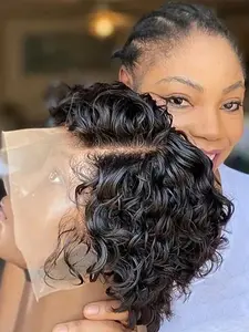 13x4x1 Lace Short Pixie Cut Curly Human Hair Wigs for Women Natural Hairline Wig Lace Front Bobs Kinky Curly Wig