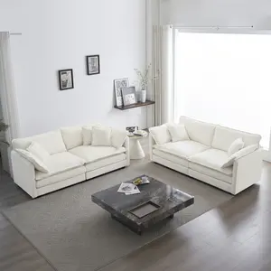 2-Piece Living Room Set White Chenille Upholstered Loveseat & Couch 4-Seat Sofa Set for Home Office Lounge Modular Design Comfortable & Easy Assembly