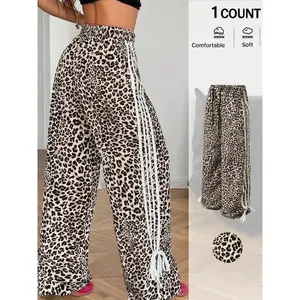 Women's Leopard Print Bowknot Sweatpants, Casual Fashion Streetwear, Hip Hop Dance Pants, Youthful Style, Perfect for Holidays