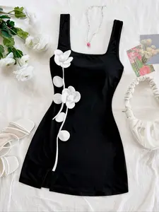 Floral Strapless Short Dress, Fitted Bodycon Skirt, Perfect for Dates, Parties, Afternoon Tea, Casual Daily Wear