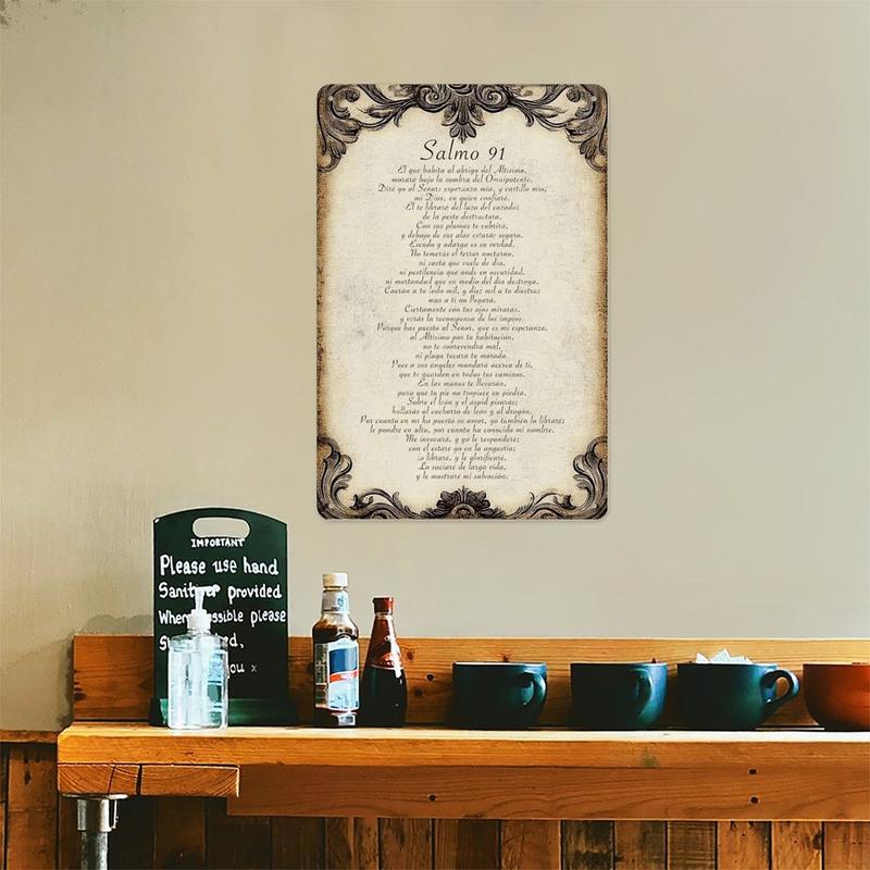 Vintage Spanish Psalm 91 Metal Sign Christian Wall Art Religious Home Decor