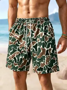 Men's Regular Fit Camo Print Beach Shorts, Casual Fashion Comfy Swim Shorts for Summer, Men's Shorts for Beach Vacation, Camo Swim Trunks, Swimming Shorts