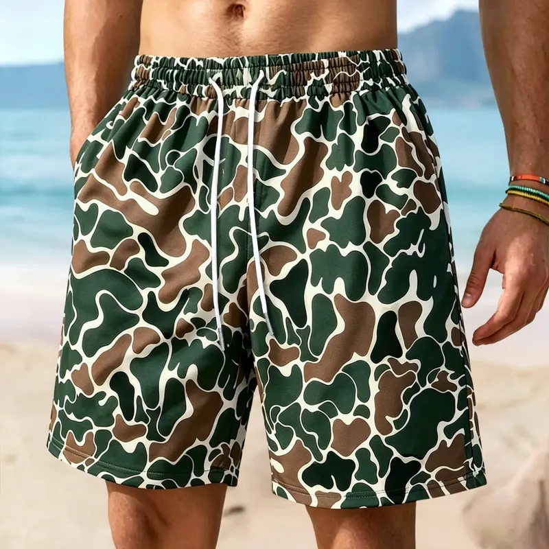 Men's Regular Fit Camo Print Beach Shorts, Casual Fashion Comfy Swim Shorts for Summer, Men's Shorts for Beach Vacation, Camo Swim Trunks, Swimming Shorts
