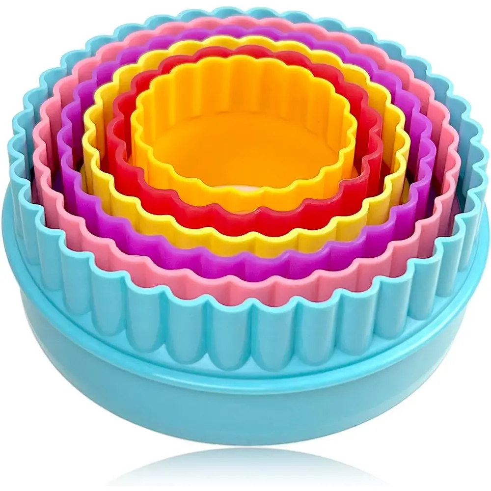 Cookie Biscuit Cutter Set, 2-Sided Plastic Cookie Cutters, Multi - size, for Cake, Fruit, Vegetable Shapes, Random Color (Round Shaped, 6 Pack)