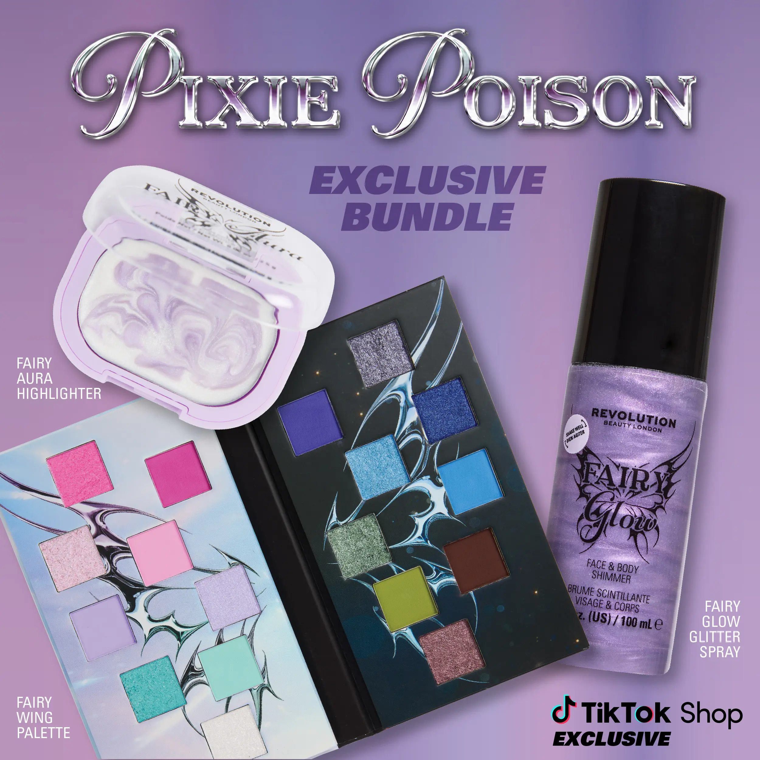 Revolution Pixie Glow Essentials: Pixie Wing Palette, Fairy Aura Highlighter, Fairy Glow Spray