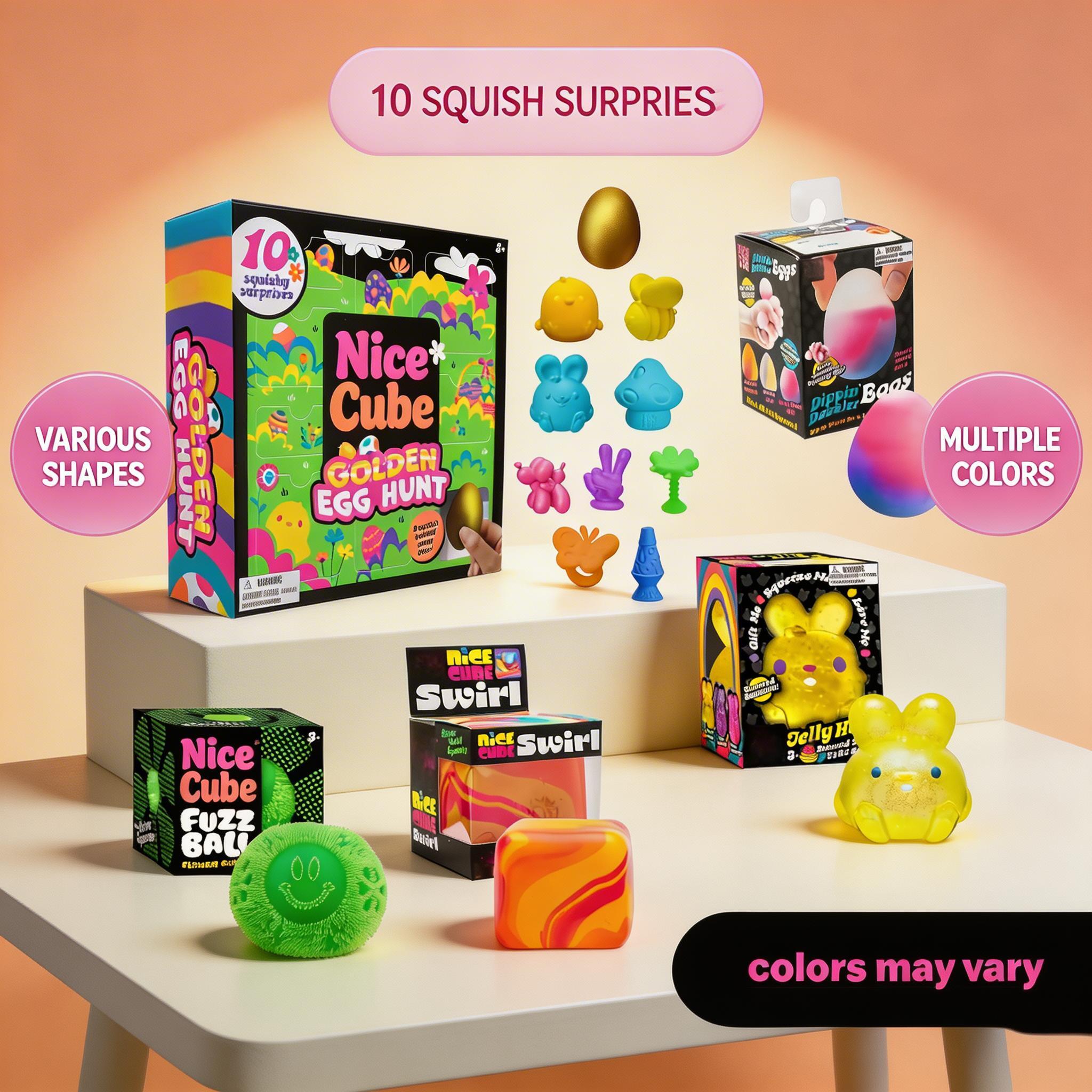 Easter Golden Egg Discovery Set – 5 Squishy Toys with Various Textures & Fillings, Ages 3+