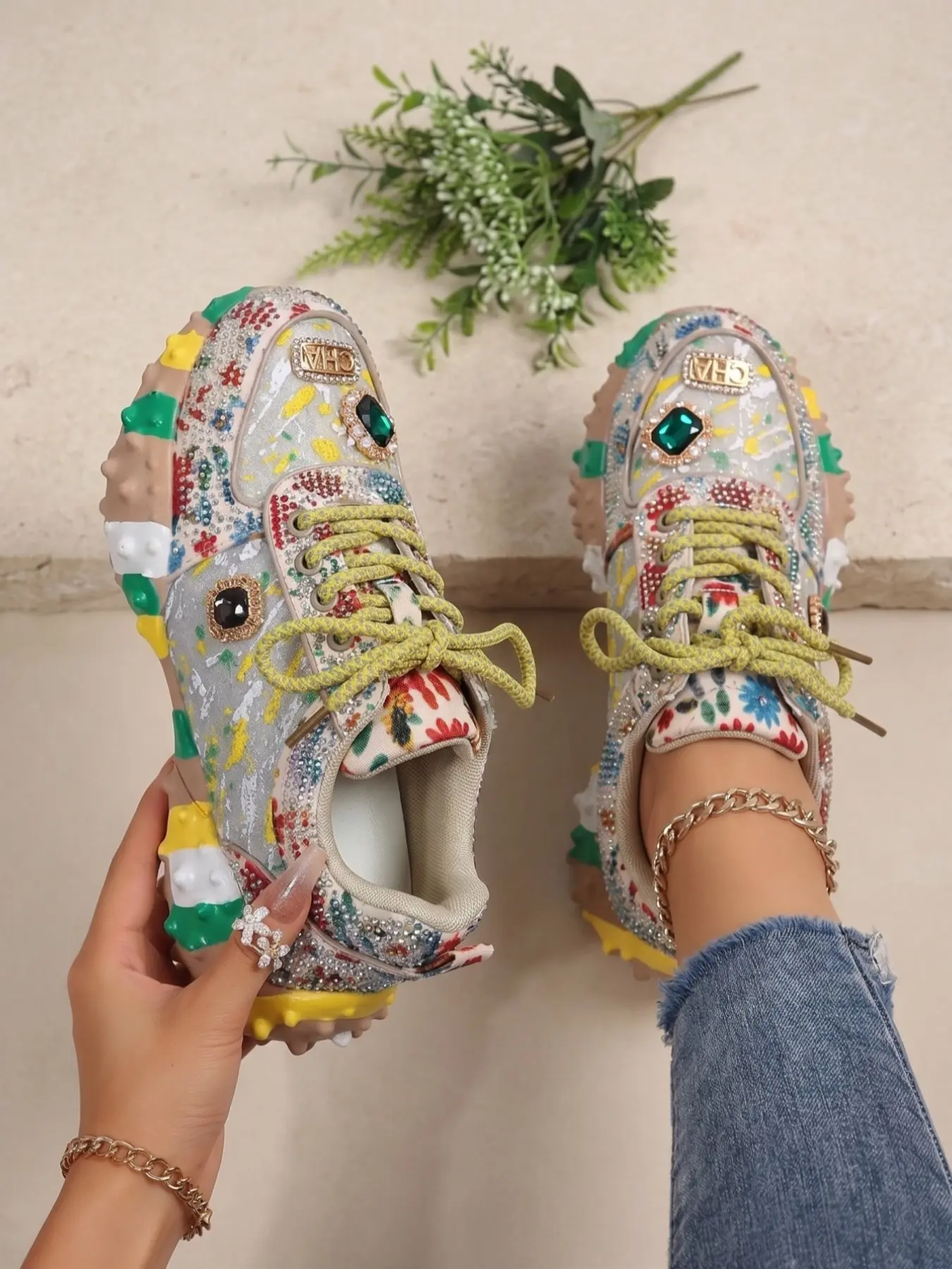 French Style New Season Women's Shoes, Athletic Sports Shoes, Walking Shoes, Sneaker, Rhinestone Pearl Letter Buckle, Thick Sole, Sporty Casual, All Seasons, Slimming Design