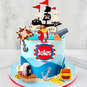 Pirate Themed Cake & Cupcake Decoration Set, Festive Party Supplies Including Treasure Chest, Pirate Ship & Treasure Hunt Decor Picks
