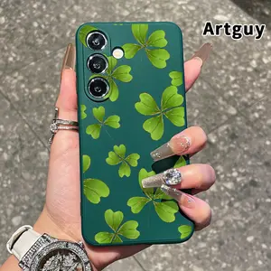 St. Patrick‘s Day Lucky Clover Pattern Phone Case Compatible with Samsung Galaxy S23 Ultra S24 Plus S25 S22+ Shockproof Drop Protection Rugged Durable Silicone Cover