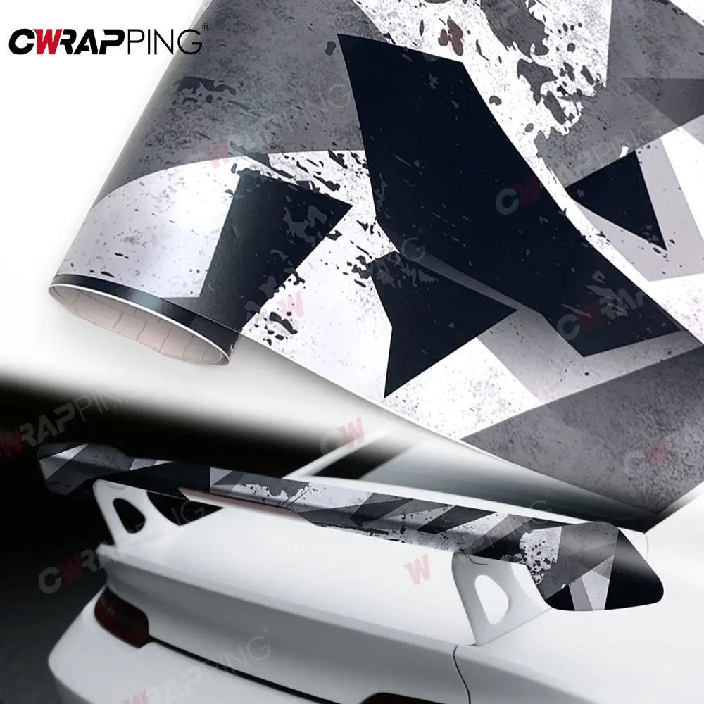 Black White Geometric Camo Film Waterproof Self-adhesive Vinyl Films Wrap Camouflage Vinyl Wrapping Stickers for Car Accessories