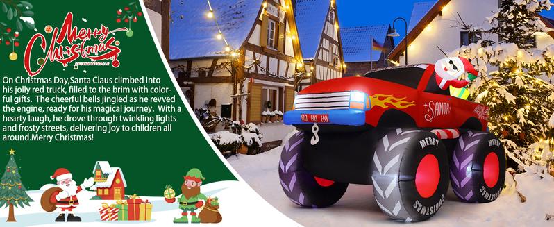 GOOSH 7.5 FT Santa Claus Inflatables with Merry Merry Merry Yards, Buildable Inflatable Snowman, Lights & Presents for Indoor Parties - Storage